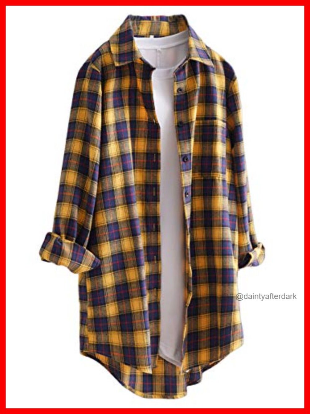 Cotton Plaid Button Down High Low Tunic Shirt Long Sleeve Loose Fit